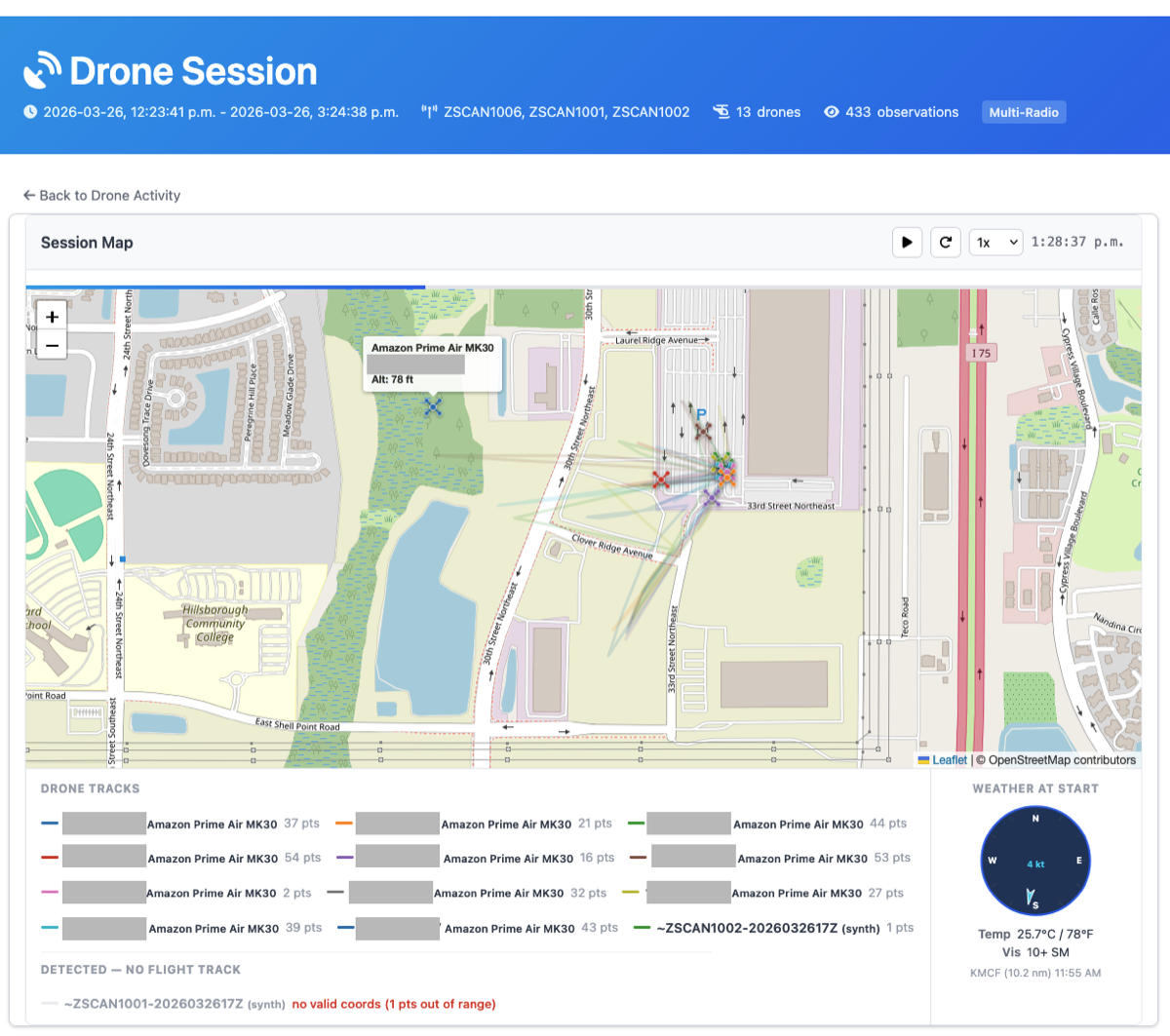 SkyZero Drone Operations Visualizer showing 6 drones in flight and 7 on the ground